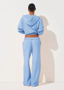 Women casual light blue zip hoodie and lounge pants set, comfortable daily wear detail.