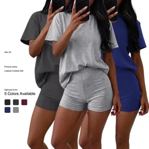Damen Casual Einfarbig Kurzarm T-Shirt Und Enge Shorts Top Und Bottom Sommer Activewear Outfit Mode Set