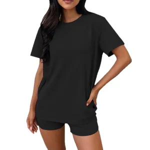 Damen Sommer Freizeit Zweiteiler Set Kurzarm T-Shirt und enge Shorts Sportbekleidung.