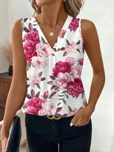 Vrouwen zomer casual V-hals bloemenprint mouwloze tanktop stedelijke losse blouse top