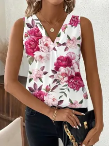 Dames Casual V-Hals Mouwloze Tanktop Losse Digitaal Bedrukte Zomer Vest