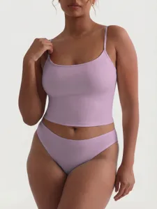 Summer Women Plus Size Solid Color Cami Tank Top and Comfortable Underwear Two Piece Set