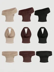 Women fashion sexy halter cowl neck vest top summer casual sleeveless crop top apparel