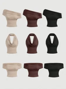 Women sexy stylish sleeveless halter and off-shoulder top in multiple colors and styles