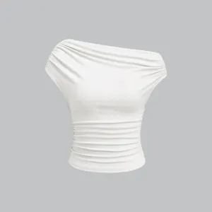 Top estivo da donna monospalla a costine tinta unita vestibilità slim stile casual.