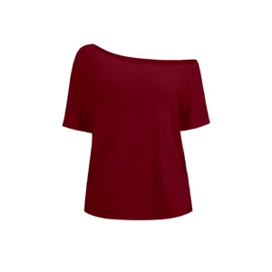 Women Casual Off Shoulder Solid Color Loose Short Sleeve T Shirt Y2K Fashion Summer Top