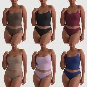 Plus size women camisole and underwear set summer casual solid color seamless sleeveless top briefs.