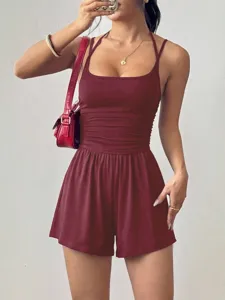 Summer women's casual halter strapless romper shorts, loose wide-leg design for daily wear.