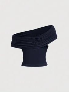 Stylish asymmetric off-shoulder halter tank top detail, premium women's summer apparel.