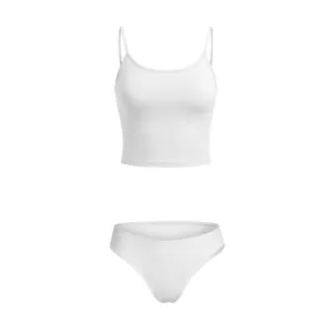 Summer plus size women white camisole top and underwear basic two piece set matching