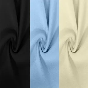 Fabric detail view showing black, light blue, and beige color options for apparel design.
