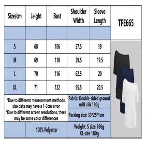 Size chart details for women off shoulder loose t-shirt, comfortable summer y2k apparel fit.