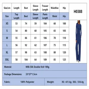 Detailed size chart and measurement data for women casual long sleeve set, ensuring perfect fit.