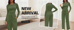Ensemble deux pièces pour femme haut manches longues vert et pantalon taille haute.