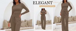 Ensemble haut décontracté à manches longues et pantalon large taille haute pour femmes.