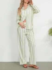 Ensemble de pyjama de loisirs rayé à manches longues pour femmes haut et pantalon