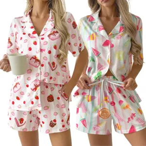 Ensemble pyjama femme été décontracté chemise manches courtes et short imprimé fruit