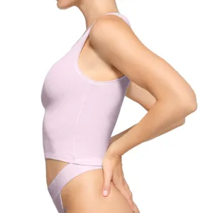 Pink ribbed crop tank top, casual basic sleeveless square neck vest for women summer.