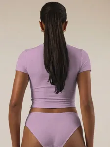 Γυναικείο μονόχρωμο crop top κοντομάνικο και σλιπ σετ casual slim εφαρμογή outfit