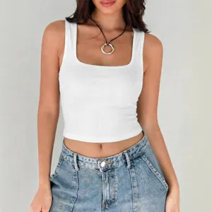 Women's Casual Viscose Blend Square Neck Solid Color Tank Top Sexy Slim Fit Short Camisole