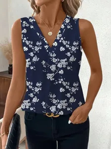 Dames casual losse V-hals mouwloze tanktop met mooie bloemenprint voor de zomer.