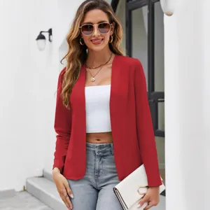 Giacca da Donna Casual a Manica Lunga Tinta Unita Senza Collo Cardigan Blazer Capospalla Slim Fit Ufficio Donna Moda Giacca