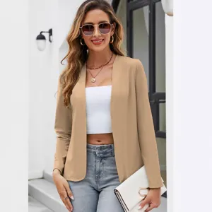 Donna Tinta Unita Maniche Lunghe Senza Collo Cardigan Aperto Blazer Elegante Casual