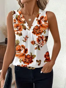 Vrouwen casual bloemenprint V-hals mouwloze top zomer elegante stijlvolle blouse