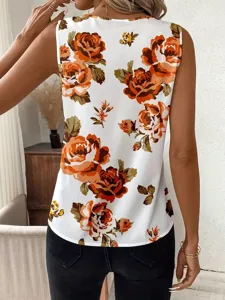 Dames mouwloze vest top met bloemenprint, elegante zomerse mode pullover t-shirt.