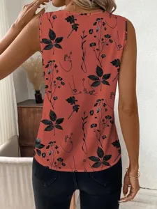 Dames mouwloze V-hals top met bloemenprint, casual zomerse basic tanktop blouse.