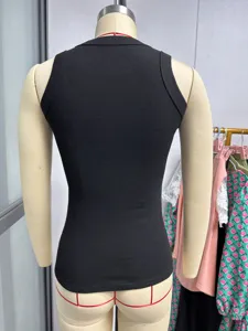 Women basic black ribbed knit sleeveless tank top slim fit casual crew neck summer shirt