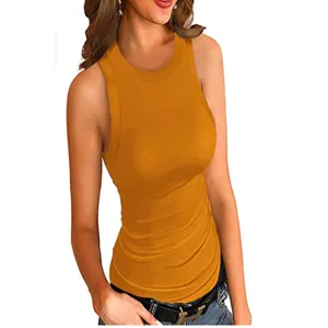 Women's slim fit ribbed knit tank top, casual basic crew neck sleeveless summer top for daily wear.