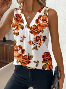 Dames bloemenprint V-hals mouwloze top casual zomer mode elegante stijlvolle blouse