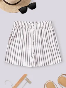 Women casual striped shorts high waist loose wide leg summer fashion daily wear detail view