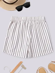 Women summer casual high waist loose wide leg vertical striped shorts for daily wear and beach.