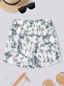 Women summer casual high waist loose wide leg printed shorts detail view comfy daily wear