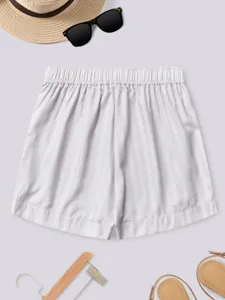Women summer casual high waist loose wide leg striped shorts detailed view, perfect for daily wear.