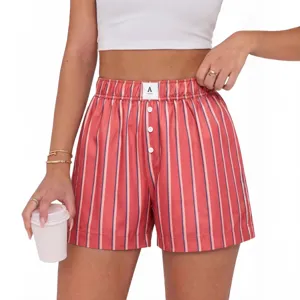Women's high waist striped boxer shorts casual loose summer fashion lounge pajama shorts