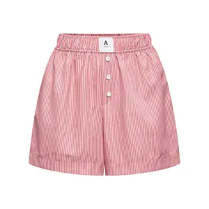 Women's pink and white striped casual boxer shorts high waist loose summer streetwear
