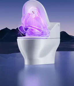Smart toilet ultraviolet sterilization detail view, modern white ceramic sanitary ware disinfection.