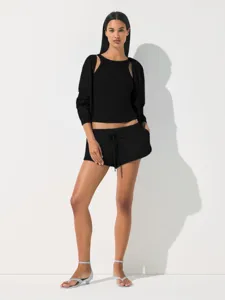 Black athletic zip hoodie tank top and shorts loungewear set for women casual wear