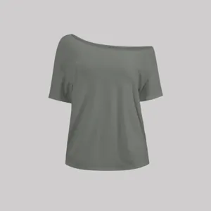 Women Summer Off Shoulder T-Shirt Casual Loose Asymmetric Short Sleeve Top Y2K Style