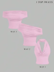Pink multi-way halter top for women, sexy styling, versatile summer streetwear clothing.
