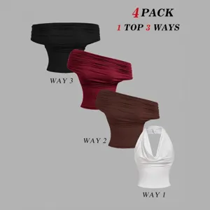 4 pack multi-way halter neck cowl top women sexy stylish versatile sleeveless vest