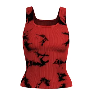 Femme débardeur sans coutures tie-dye côtelé col carré streetwear haut slim ajusté