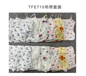 Women sexy camisole and shorts set with floral and fruit print, comfortable two piece sleepwear.