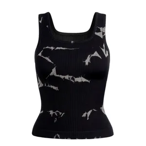 Débardeur sans coutures tie-dye pour femme, haut tricoté noir avec motif stylé et élégant.