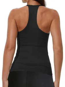 Débardeur noir côtelé dos nageur, haut en tricot slim pour femmes, vêtement d'été sexy.