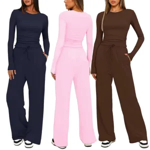 Ensemble de survêtement décontracté pour femme haut à manches longues et pantalon large