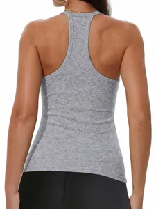 Débardeur côtelé gris dos nageur, détail tricot ajusté, vêtement basique extensible chic.